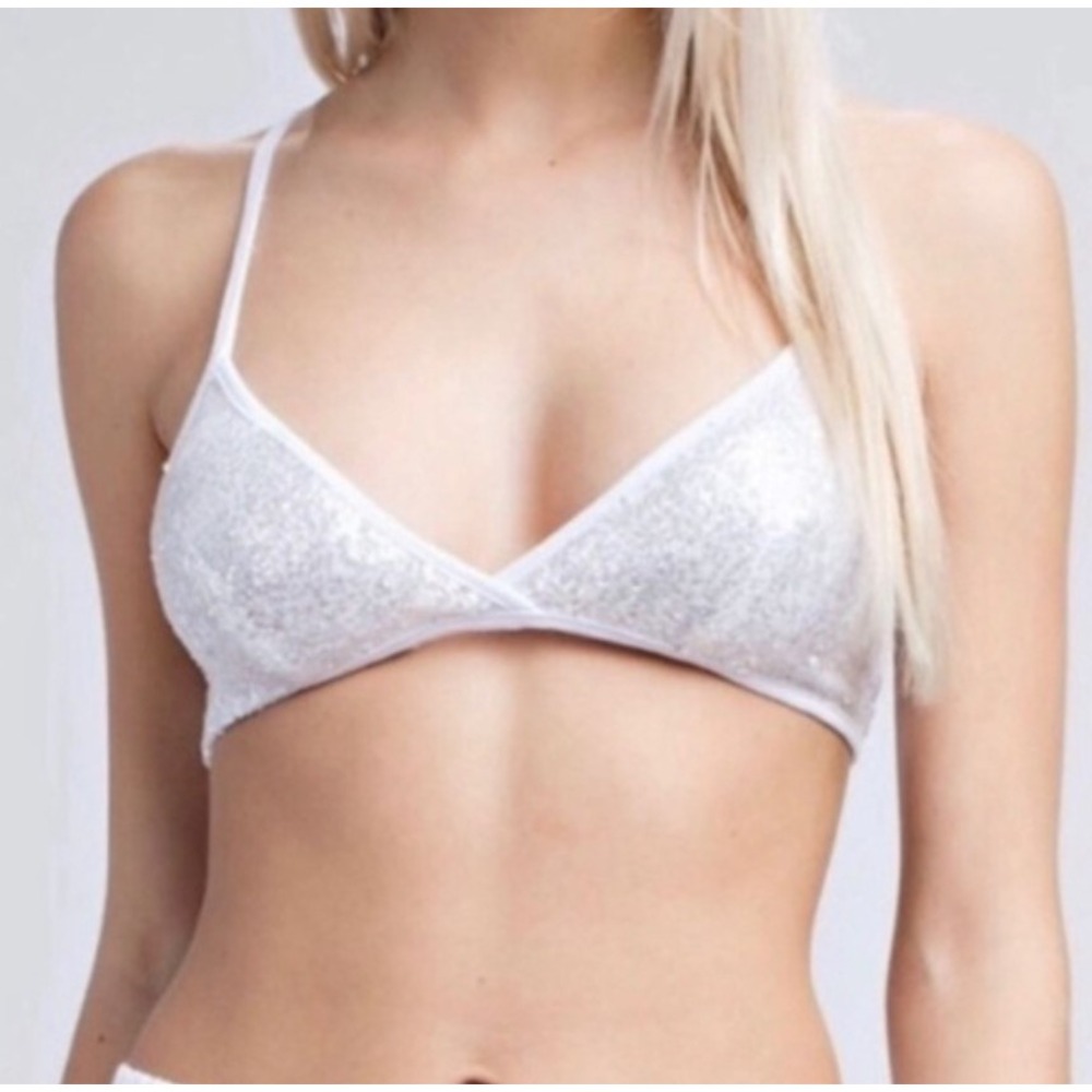 NWT Anthropologie Honey Punch S White & Silver Sequin Bralette 116266